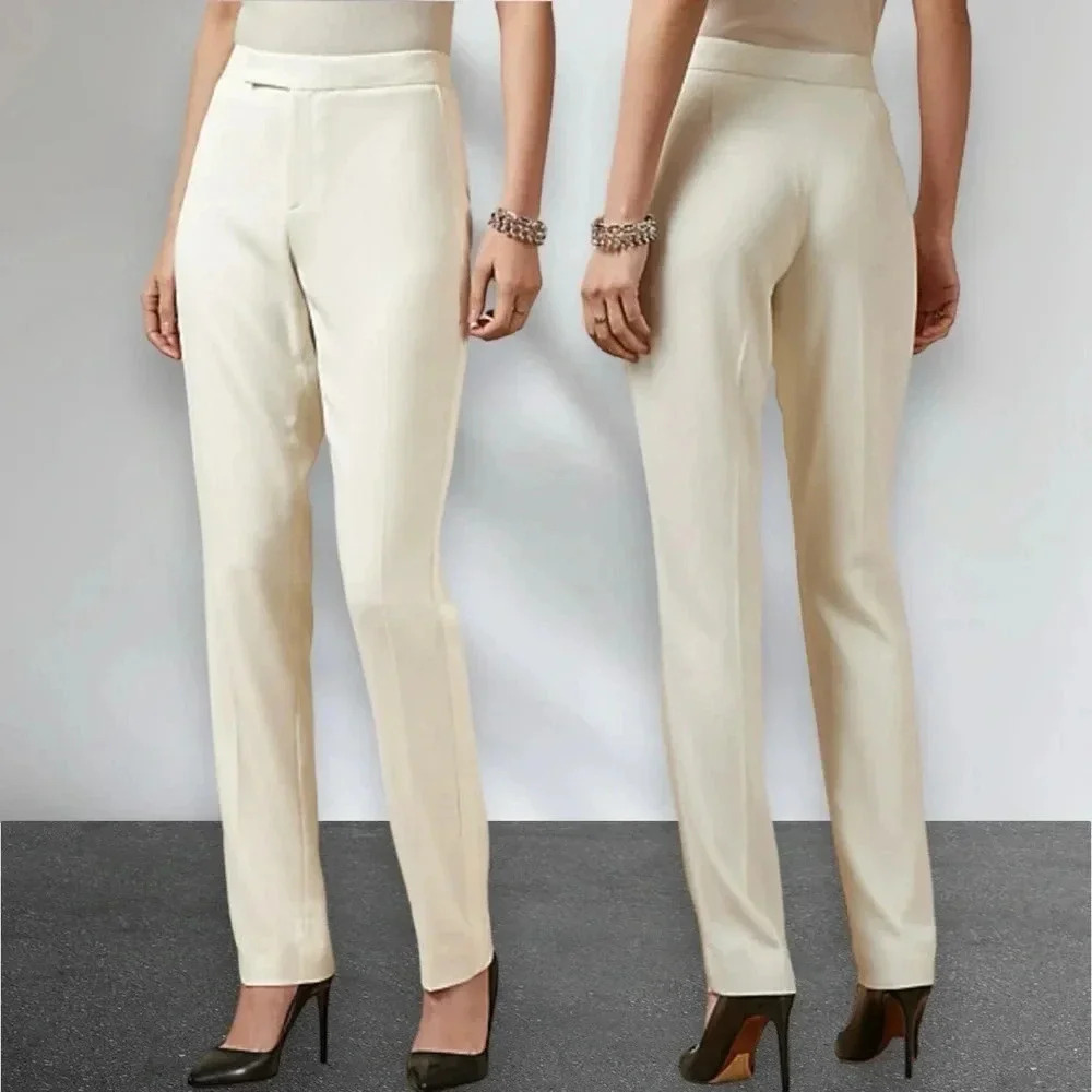 NEW Ralph Lauren Collection Seth Wool Crepe Tuxedo Pant in Lux Cream Size 14